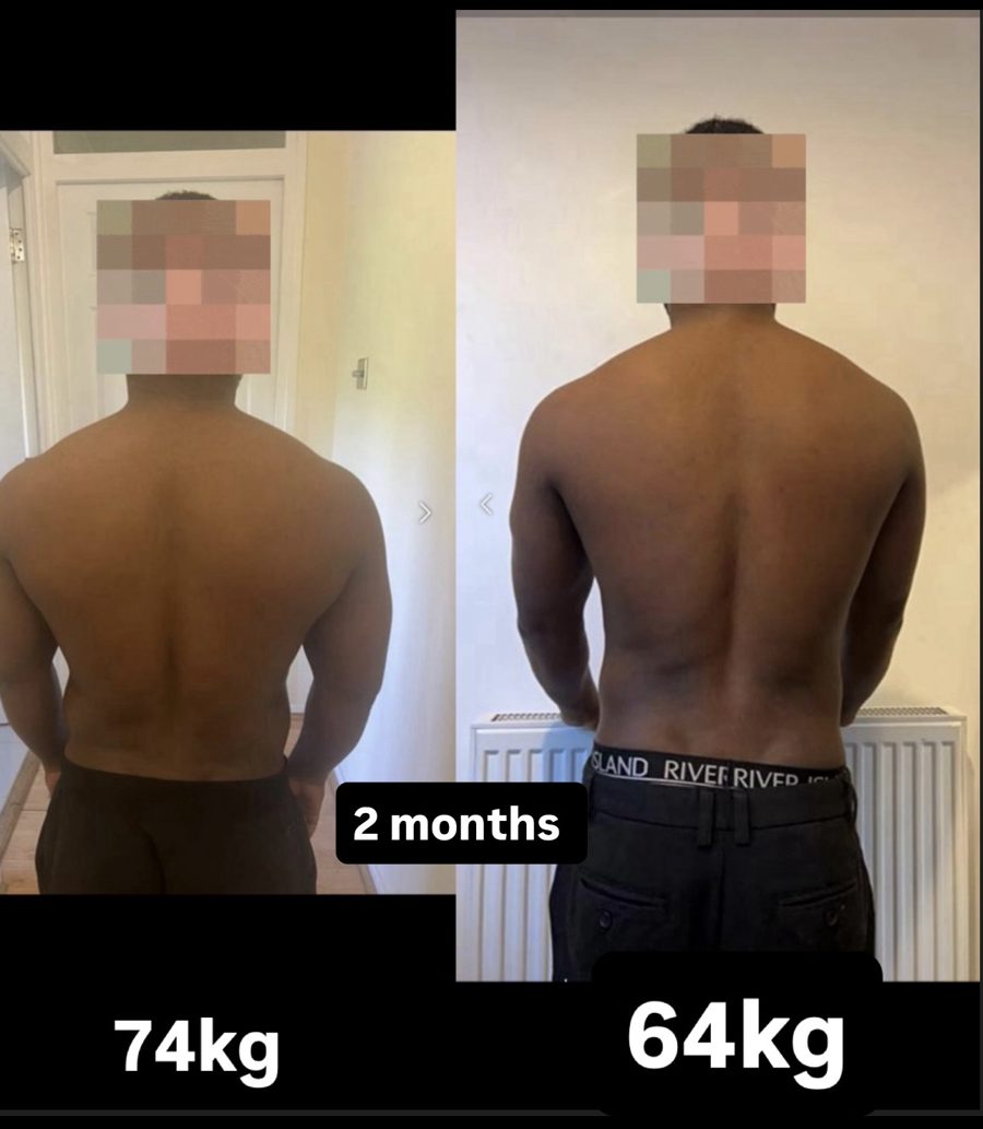 Dr Terry back view, 74kg before and 64kg after 2 months