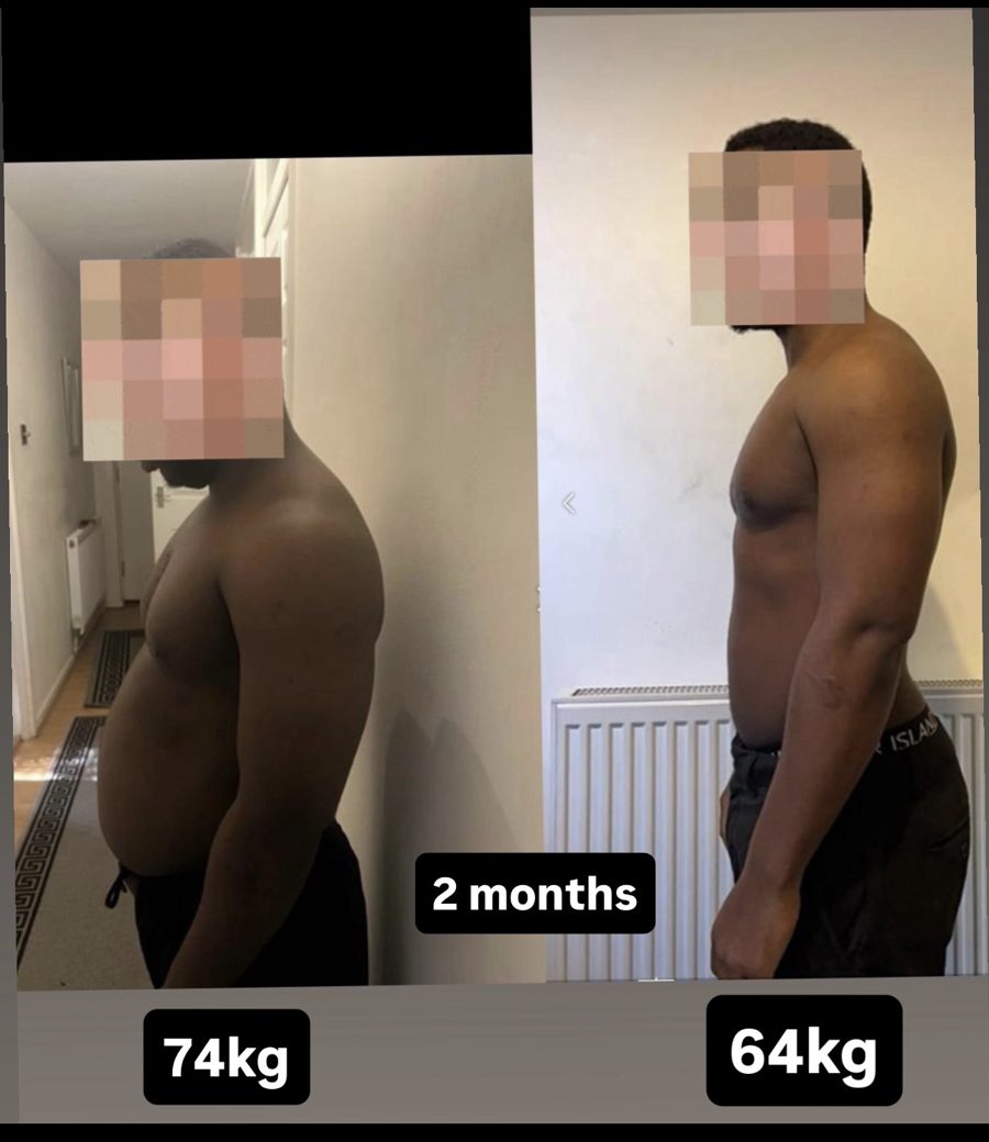Dr Terry side view, 74kg before and 64kg after 2 months